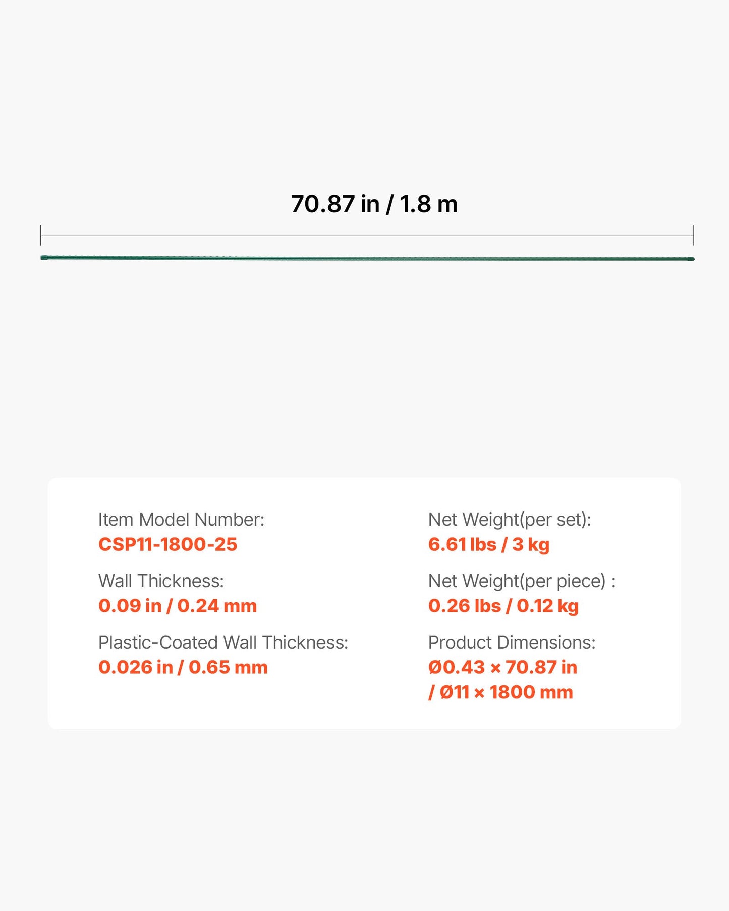 Garden Stakes, 25 Pack, 1800 mm, Plastic Coated Metal Tomato Stakes, Garden Sticks for Plants Support, with Pointed End and Non-Slip Bumps for Growing Climbing Plants, Outdoor Vegetables