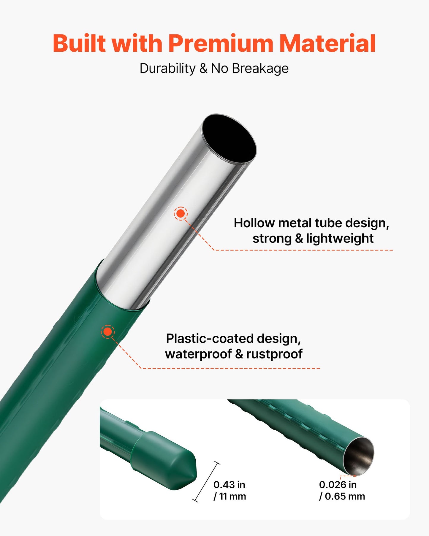 Garden Stakes, 50 Pack, 1800 mm, Plastic Coated Metal Tomato Stakes, Garden Sticks for Plants Support, with Pointed End and Non-Slip Bumps for Growing Climbing Plants, Outdoor Vegetables