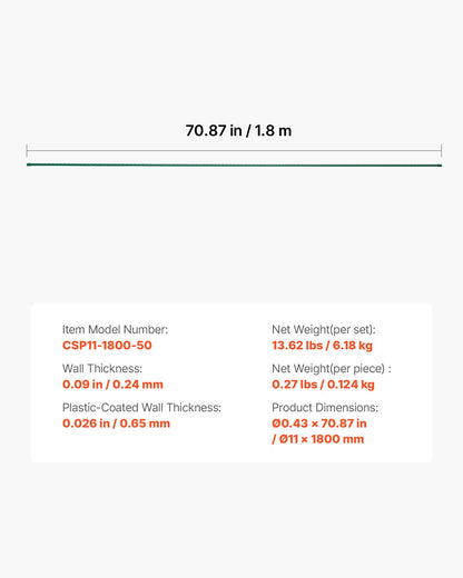 Garden Stakes, 50 Pack, 1800 mm, Plastic Coated Metal Tomato Stakes, Garden Sticks for Plants Support, with Pointed End and Non-Slip Bumps for Growing Climbing Plants, Outdoor Vegetables