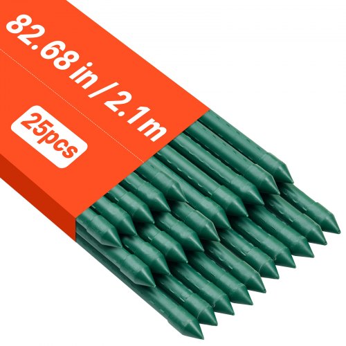 Garden Stakes, 25 Pack, 2100 mm, Plastic Coated Metal Tomato Stakes, Garden Sticks for Plants Support, with Pointed End and Non-Slip Bumps for Growing Climbing Plants, Outdoor Vegetables
