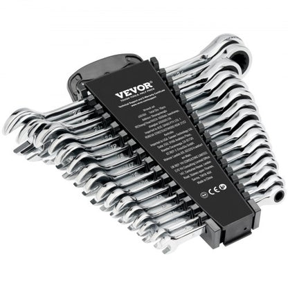 Kombinationsnyckelsats, 16-delars spärrnyckelsats med organiseringsställ, Cr-V stålnyckelsats metrisk 8 mm till 24 mm, idealisk för allmänt hushåll, garage, verkstad, bilreparationer, nödsituationer