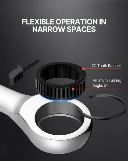 Combination Wrench Set, 8-Piece Ratcheting Wrench Set with Organizer Rack, Cr-V Steel Wrench Set Metric 8 mm to 19 mm, Ideal for General Household, Garage, Workshop, Auto Repairs, Emergency