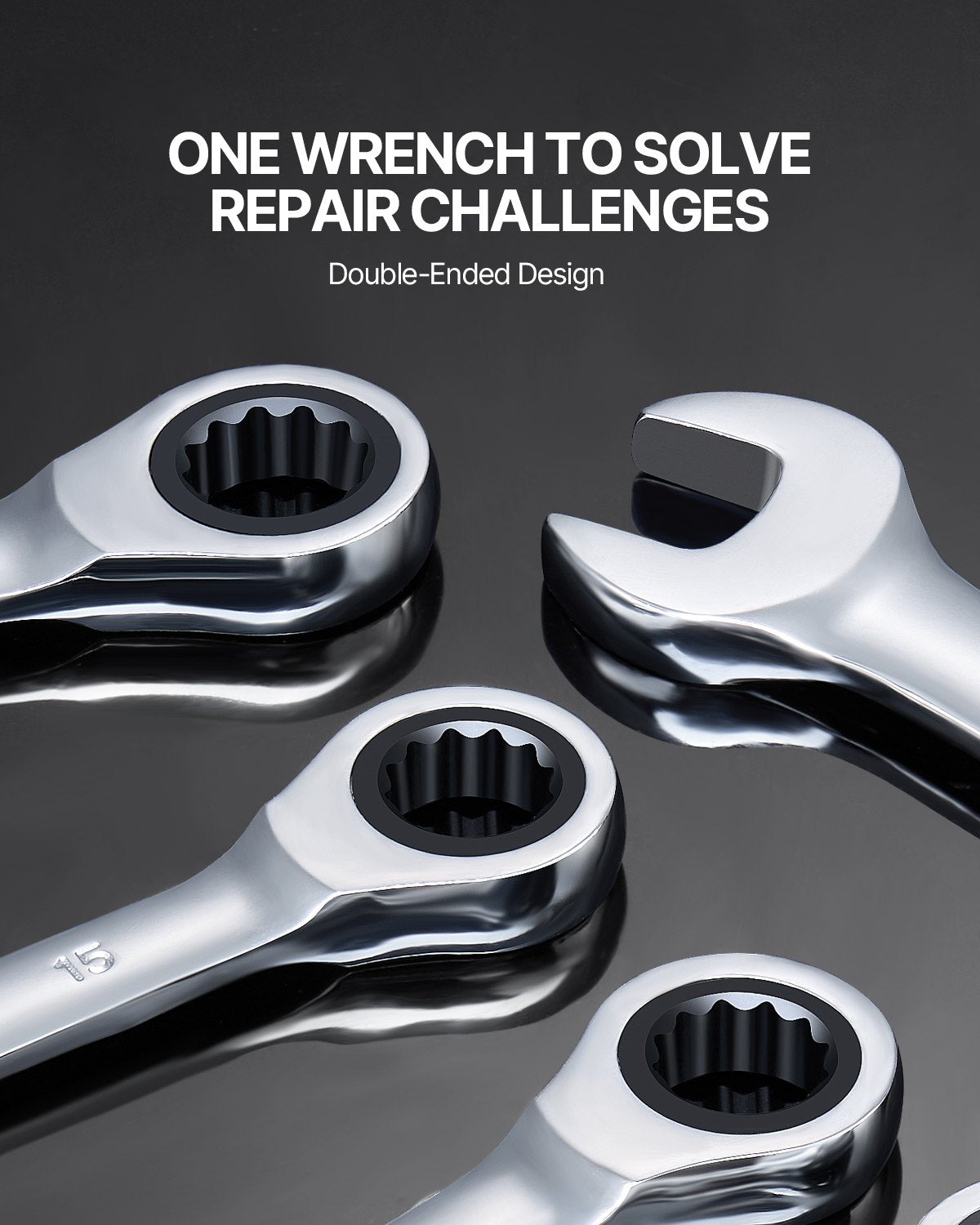 Combination Wrench Set, 8-Piece Ratcheting Wrench Set with Organizer Rack, Cr-V Steel Wrench Set Metric 8 mm to 19 mm, Ideal for General Household, Garage, Workshop, Auto Repairs, Emergency