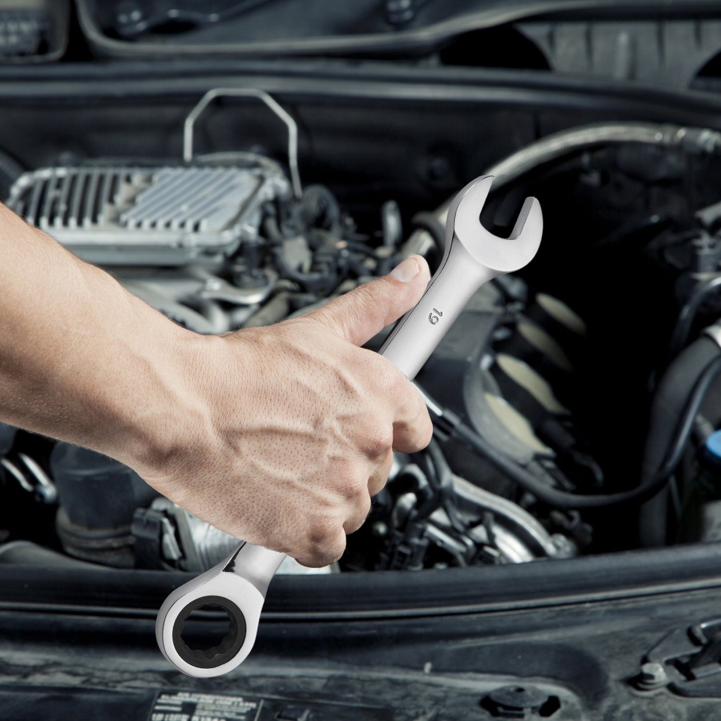 Kombinationsnyckelsats, 8-delat spärrnyckelsats med organiseringsställ, Cr-V stålnyckelsats metrisk 8 mm till 19 mm, perfekt för allmänt hushåll, garage, verkstad, bilreparationer, nödsituationer