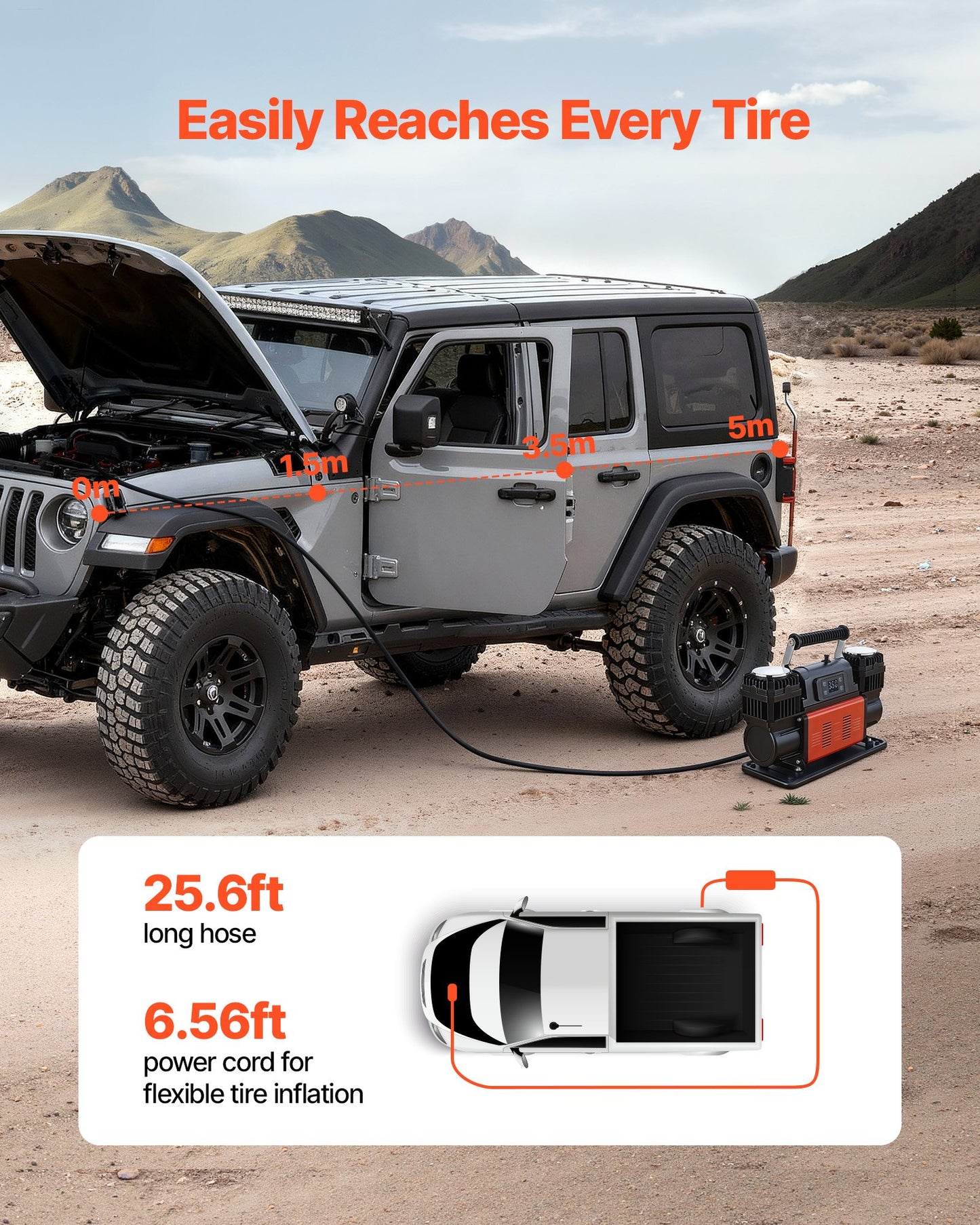 Dual-Cylinder Heavy Duty Air Compressor, 300L/min Auto-Stop Portable Tire Inflator, 12V 150PSI Offroad Air Pump with LCD Digital Display & Adapters for Truck Car SUV 4 x 4 Vehicle RV