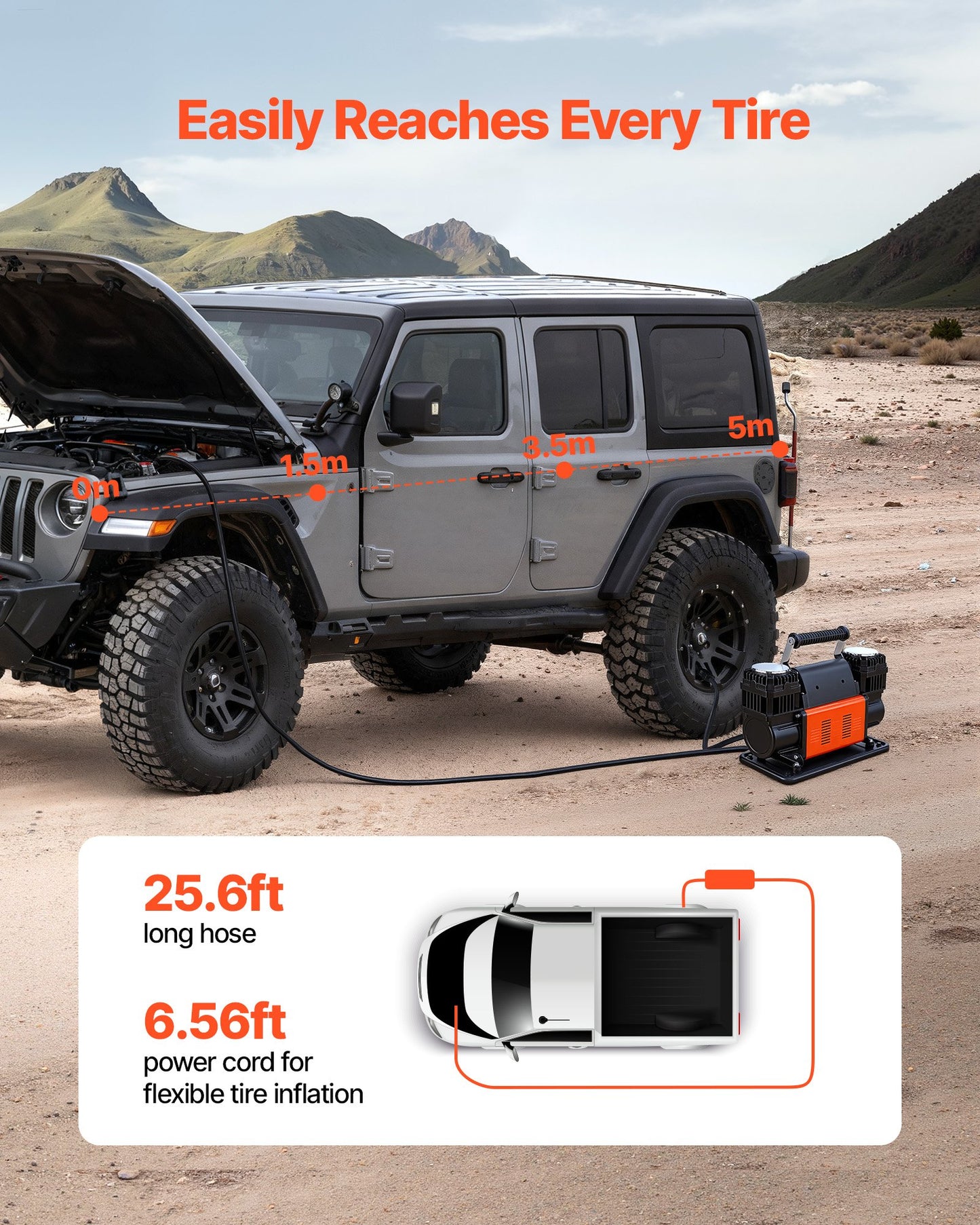 Dual-Cylinder Heavy Duty Air Compressor, 300 L/min Portable Tire Inflator, 12V 150PSI Offroad Air Pump with Digital Pressure Gauge & Adapters for Truck Car SUV 4 x 4 Vehicle RV