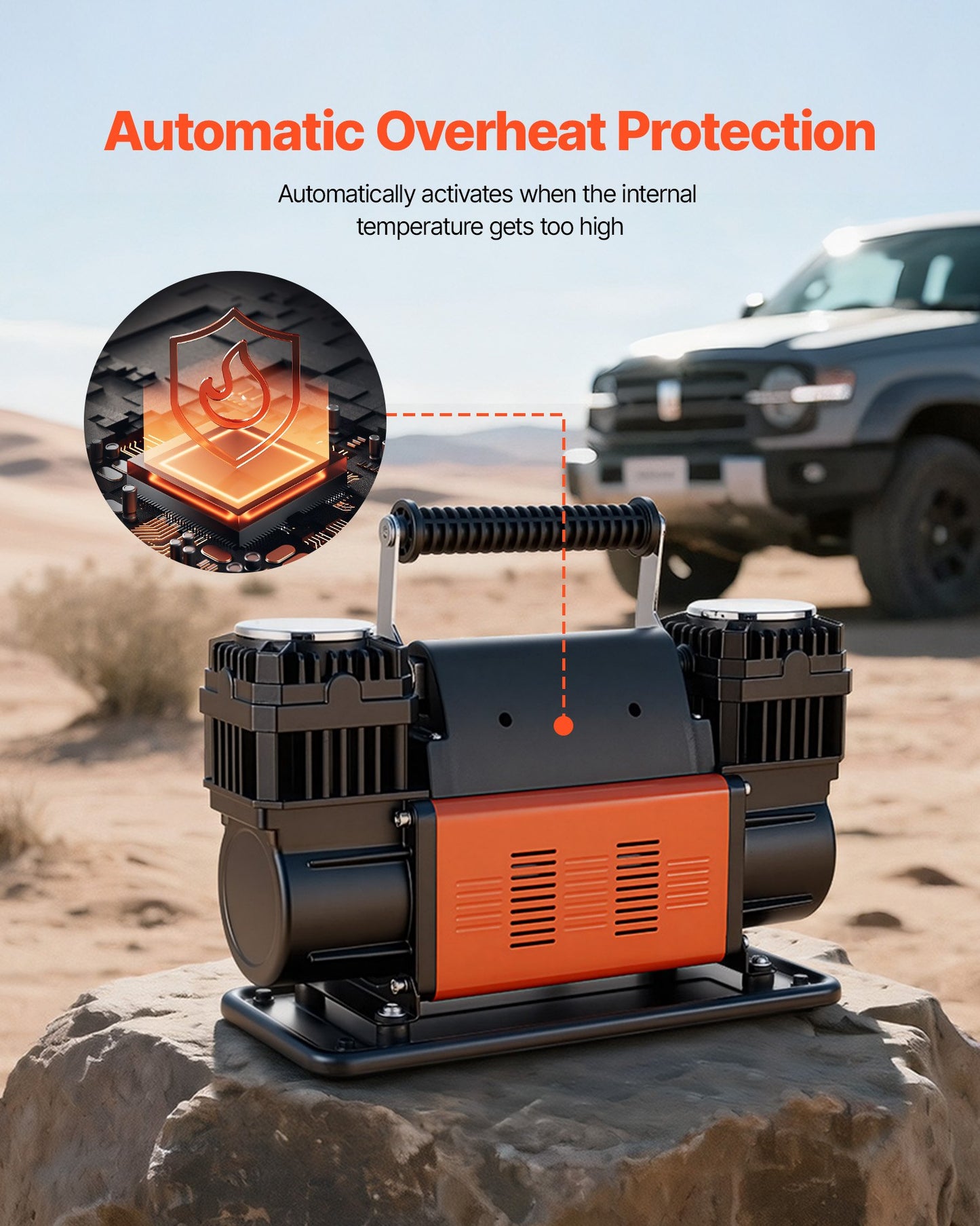 Dual-Cylinder Heavy Duty Air Compressor, 300 L/min Portable Tire Inflator, 12V 150PSI Offroad Air Pump with Digital Pressure Gauge & Adapters for Truck Car SUV 4 x 4 Vehicle RV