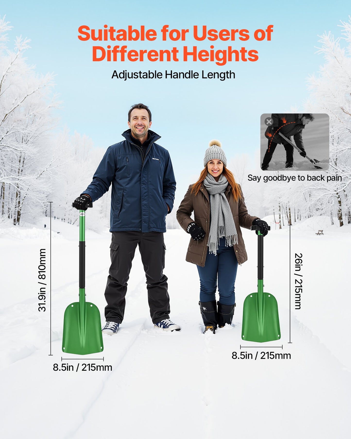 Snow Shovel for Driveway, 21.5cm Wide Aluminum Alloy Snow Shovel with T-shaped Handles, Large Capacity Snowplow Shovels, Portable & Lightweight Snows Removal Tool for Garden Car Camping