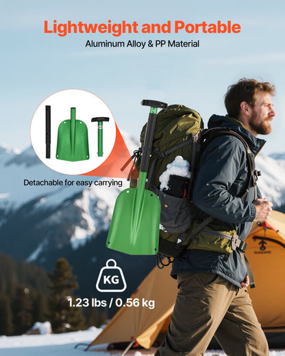 Snow Shovel for Driveway, 21.5cm Wide Aluminum Alloy Snow Shovel with T-shaped Handles, Large Capacity Snowplow Shovels, Portable & Lightweight Snows Removal Tool for Garden Car Camping