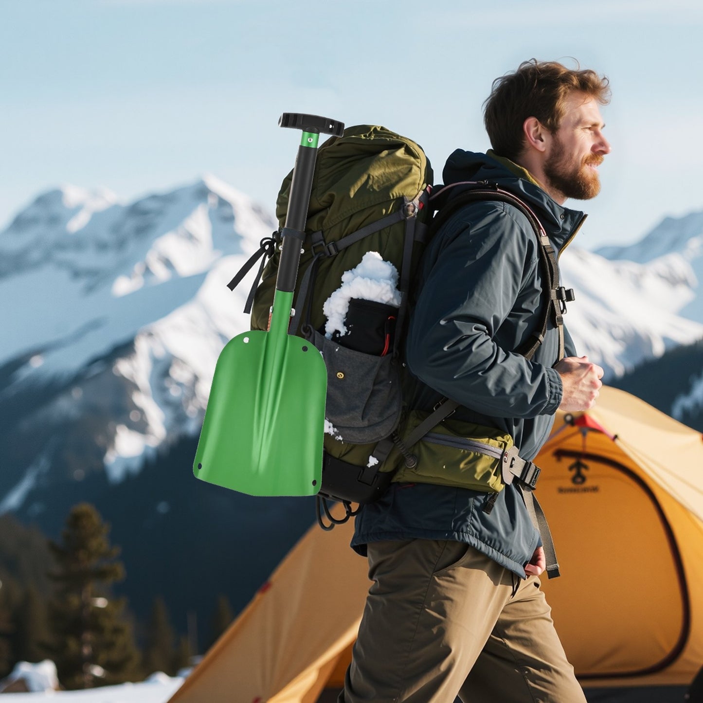 Snow Shovel for Driveway, 21.5cm Wide Aluminum Alloy Snow Shovel with T-shaped Handles, Large Capacity Snowplow Shovels, Portable & Lightweight Snows Removal Tool for Garden Car Camping