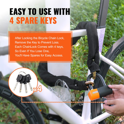 Bike Chain Lock, 3.28 Ft Bicycle Chain Lock with 4 Keys, Heavy Duty Metal Steel Anti-Theft High Security Bike Locks, Perfect for Bike, Motorcycle, Scooter, Bicycle, Door, Fence or Gate, 14mm