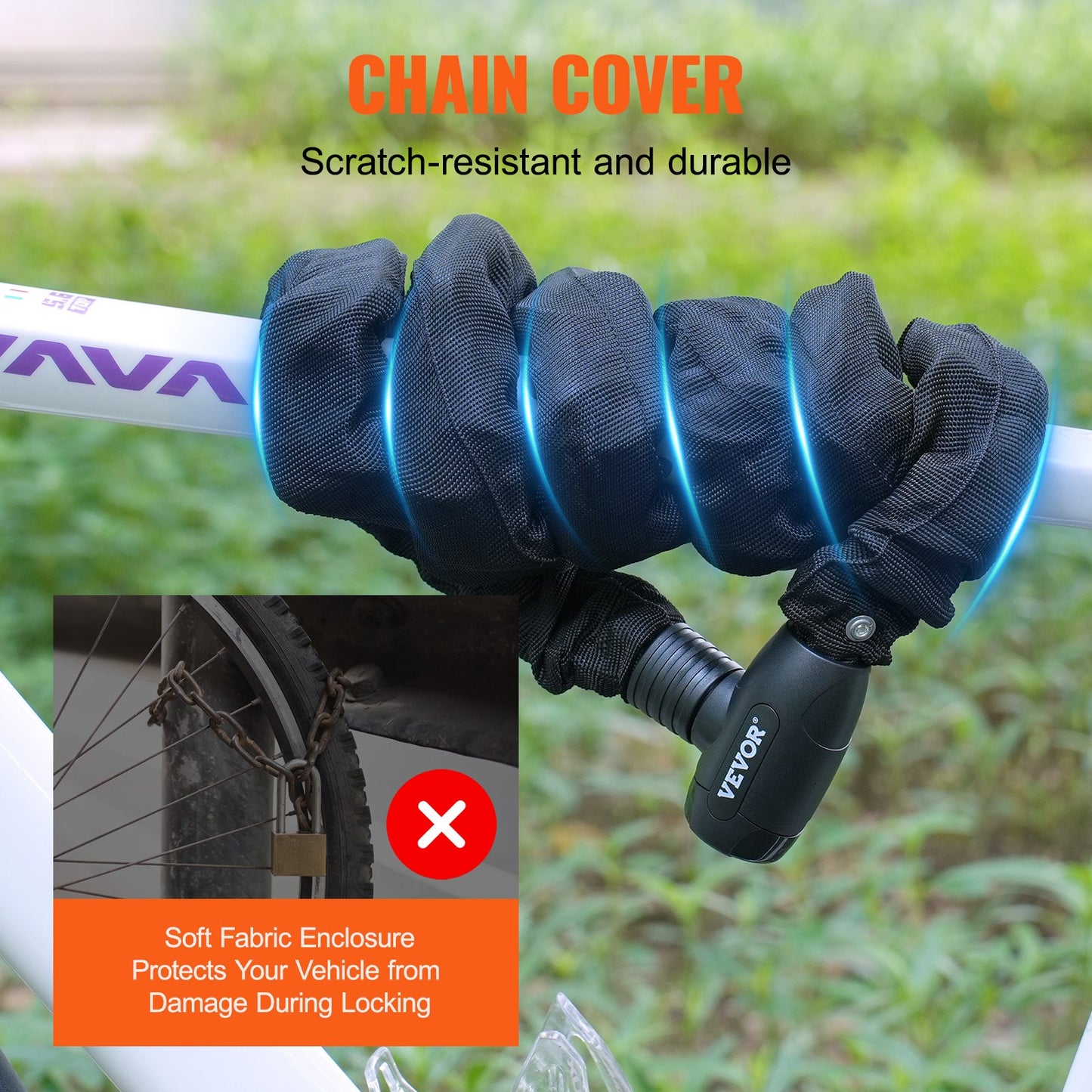 Bike Chain Lock, 5.91 Ft Combination Bicycle Chain Lock with 4 Keys, Heavy Duty Anti-Theft High Security Bike Locks, Perfect for Bike, Motorcycle, Scooter, Bicycle, Door, Fence or Gate, 10mm