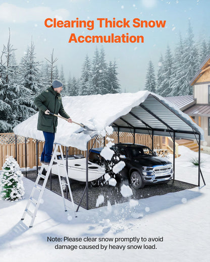 Kraftig carport i metall, 5,8 x 7,45 x 3,77 m utomhuscarport med robust ram och tak, skuggskydd för bilgarage med avtagbara sidoväggar, multifunktionellt bilskydd för pickup, båt, lastbilar och traktorer