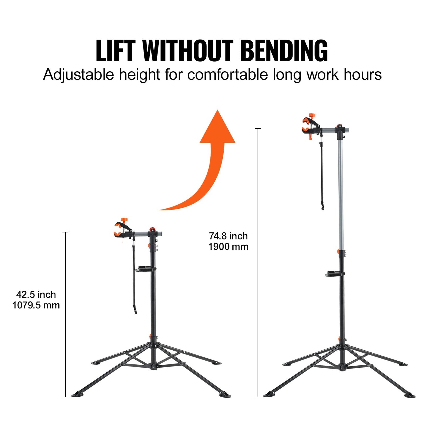 Bike Repair Stand, 36 kg Heavy-duty Steel Bicycle Repair Stand, Adjustable Height Bike Maintenance Workstand with Magnetic Tool Tray Telescopic Arm, Foldable Bike Work Stand for Home, Shops