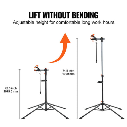 Bike Repair Stand, 36 kg Heavy-duty Steel Bicycle Repair Stand, Adjustable Height Bike Maintenance Workstand with Magnetic Tool Tray Telescopic Arm, Foldable Bike Work Stand for Home, Shops