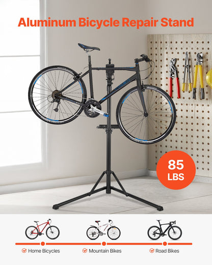 Bike Repair Stand, 85 lb Heavy-duty Bicycle Work Stand with 40.7-64.1 in Adjustable Height & Magnetic Tool Tray, Foldable Bicycle Maintenance Rack, Shop Home Mechanics for Mountain & Road Bike