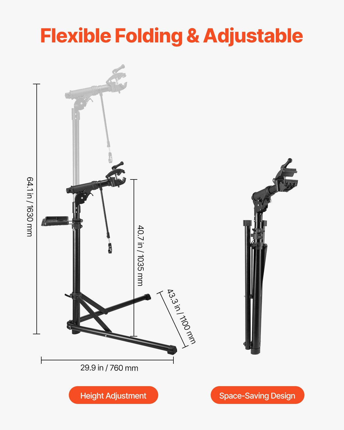 Bike Repair Stand, 85 lb Heavy-duty Bicycle Work Stand with 40.7-64.1 in Adjustable Height & Magnetic Tool Tray, Foldable Bicycle Maintenance Rack, Shop Home Mechanics for Mountain & Road Bike