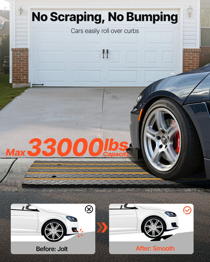 Gummikantramp för biluppfart, 15 tons lastkapacitet, 66 mm stigning, trottoarkantsramp med gula reflexremsor, lämplig för lastkaj, lager, garage, trottoar (1-pack)