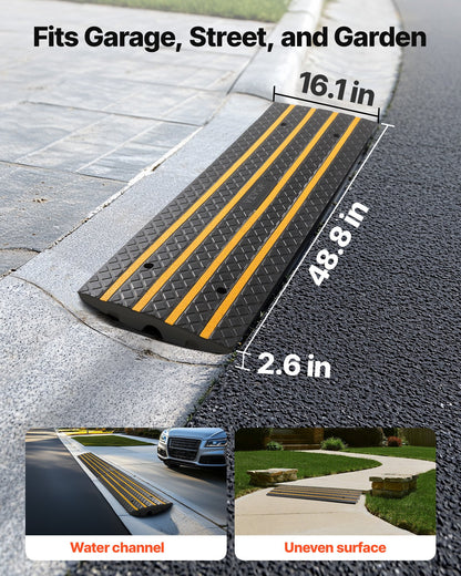 Gummikantramp för biluppfart, 15 tons lastkapacitet, 66 mm stigning, trottoarkantsramp med gula reflexremsor, lämplig för lastkaj, lager, garage, trottoar (1-pack)