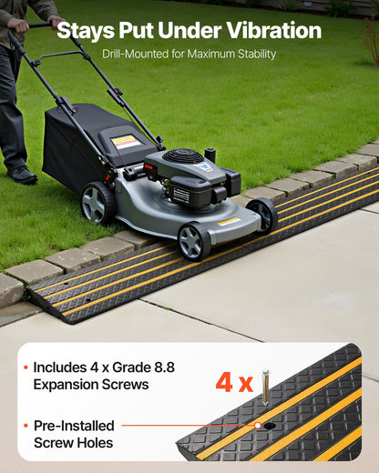 Gummikantramp för biluppfart, 15 tons lastkapacitet, 66 mm stigning, trottoarkantsramp med gula reflexremsor, lämplig för lastkaj, lager, garage, trottoar (1-pack)