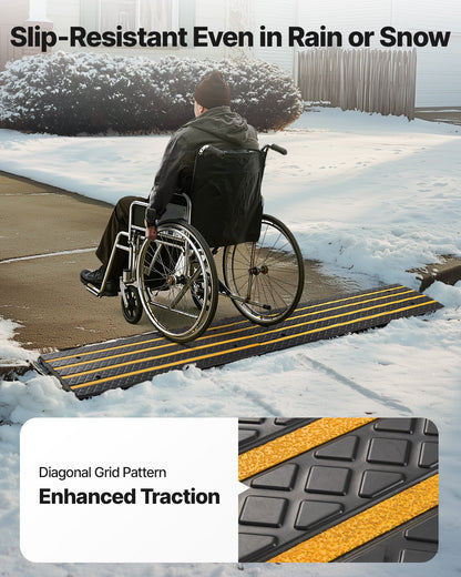 Gummikantramp för biluppfart, 15 tons lastkapacitet, 66 mm stigning, trottoarkantsramp med gula reflexremsor, lämplig för lastkaj, lager, garage, trottoar (1-pack)