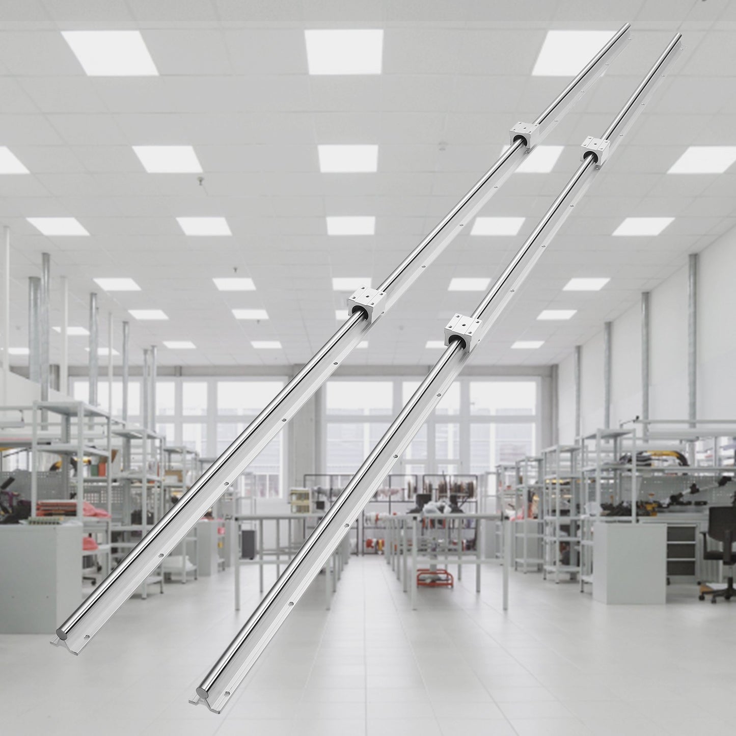 Linear Guide Rail Set, SBR20 1800mm, 2 PCS 70.9 in/1800 mm SBR20 Guide Rails and 4 PCS SBR20UU Slide Blocks, Linear Rails and Bearings Kit for Automated Machines DIY Project CNC Router Machines