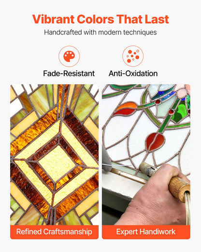 Fönsterpanel i målat glas, 501 x 527 mm, hängande överljuspanel i Tiffany-stil med kedja, stor vertikal rektangulär färgad glaspanel, traditionellt konsthantverk för köksinredning