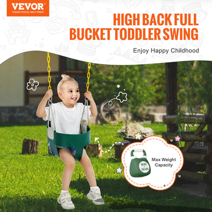 Toddler Swing Seat, High Back Full Bucket Baby Swing Seat with Coated Chains and Carabiners, Support 150 lbs Baby Outdoor Swing, Fully Assembled Swing for Toddlers Age 3+, Indoor and Outdoor