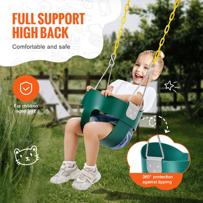 Toddler Swing Seat, High Back Full Bucket Baby Swing Seat with Coated Chains and Carabiners, Support 150 lbs Baby Outdoor Swing, Fully Assembled Swing for Toddlers Age 3+, Indoor and Outdoor
