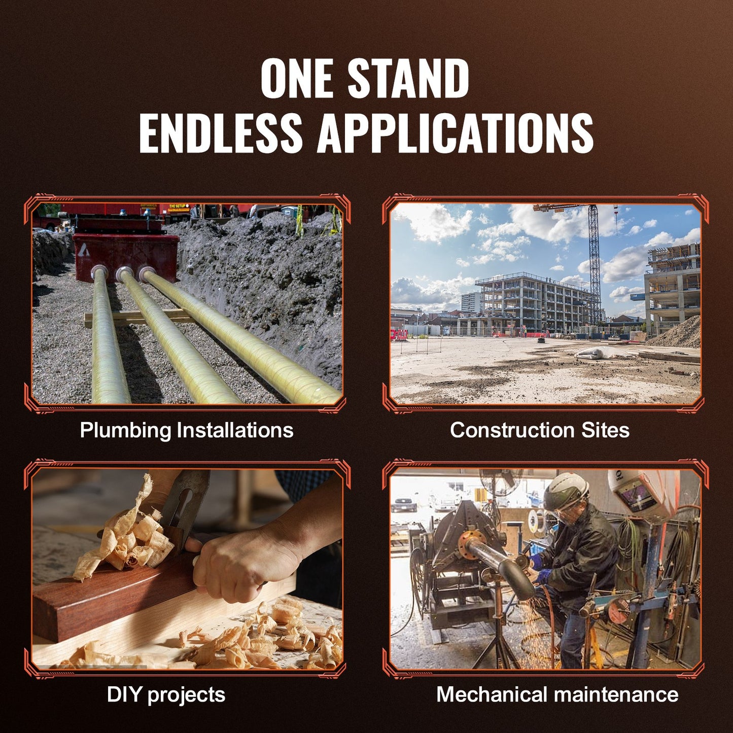 Rörställ, 1133,9 kg kraftiga rördomkrafter, 69,1-132,1 cm höjdjusterbart rörställ med V-huvud, 45# fällbart ståldomkraftsstativ för rör på 1,3-30,5 cm