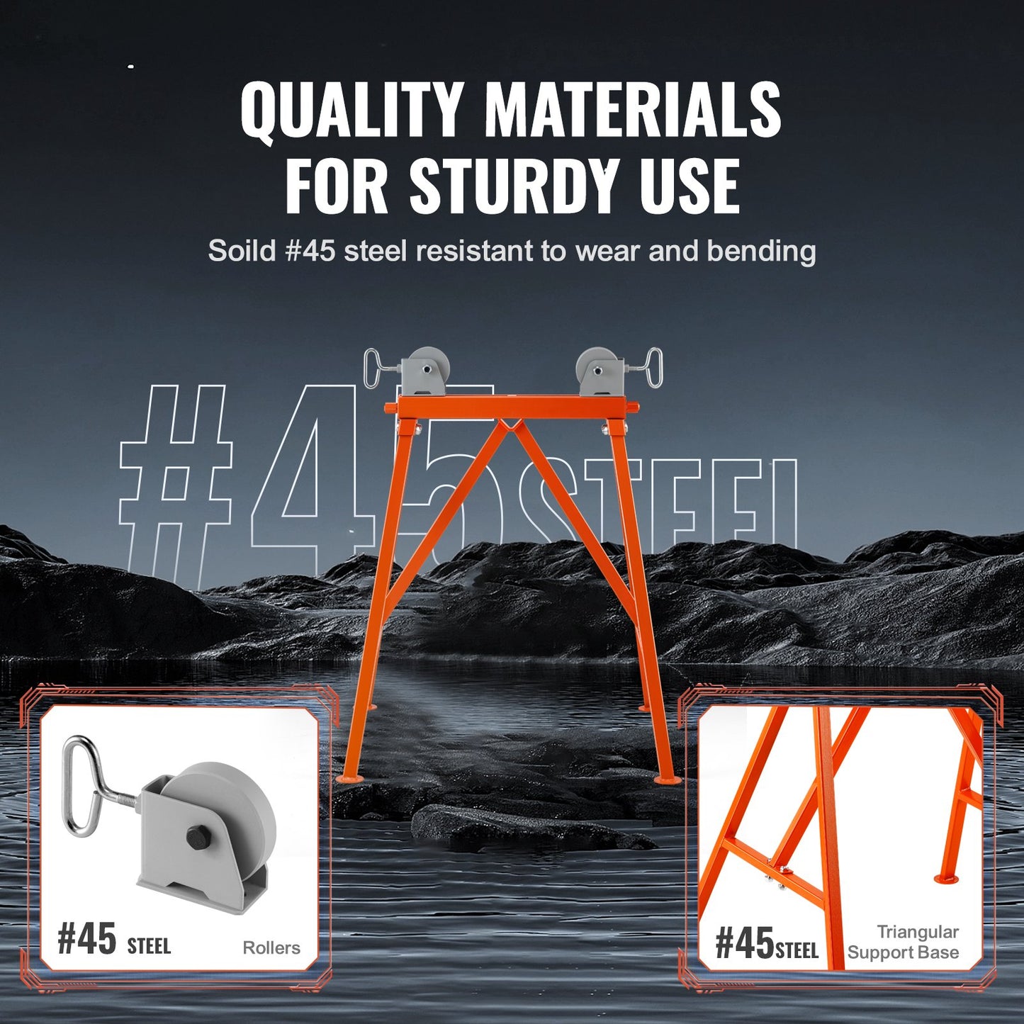 Rörställ med rullhuvud 1134 kg belastning för 5,1-91,4 cm rör 45# stål