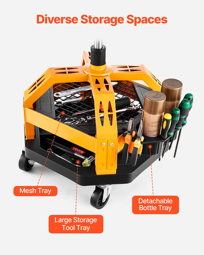 Rolling Shop Stool, Heavy-Duty Pneumatic Garage Seat with 300 lbs Capacity, Adjustable Height Roller Creeper Seat, 360° Swivel Padded Workshop Stool with Casters, for Garage, Shop & Auto Repair