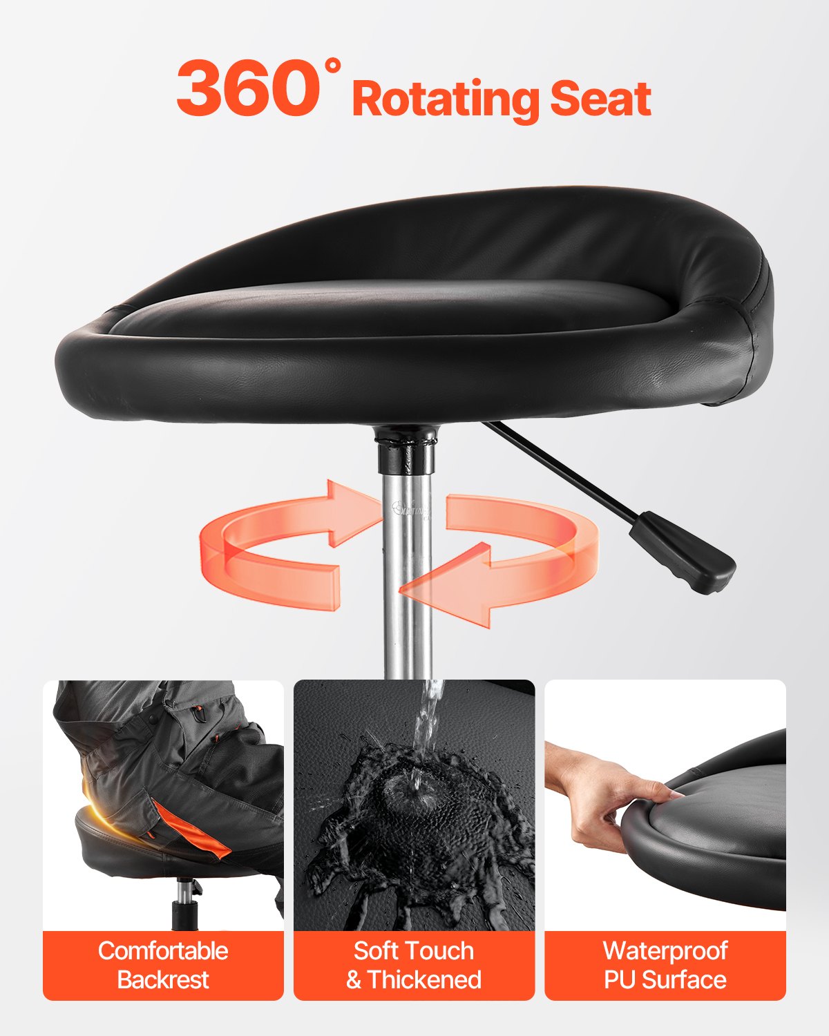 Rolling Shop Stool, Heavy-Duty Pneumatic Garage Seat with 300 lbs Capacity, Adjustable Height Roller Creeper Seat, 360° Swivel Padded Workshop Stool with Casters, for Garage, Shop & Auto Repair