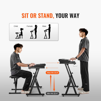 Piano Keyboard Stand and Bench Set, Z Style, Heavy-Duty Digital Piano Music Stand and Seat, 250 lbs Capacity with Adjustable Piano Bench Width Height Wheels, Fits for 54-88 Key Electric Pianos