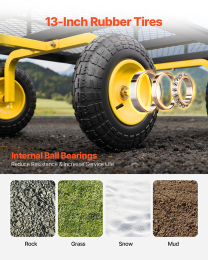 1400 Lbs Steel Garden Cart, Heavy Duty Pullable Garden Wagon Yard Cart, 2 in 1 Outdoor Metal Utility Wagon Yard Trailer with 13" All Terrain Tires, Mesh Removable Sides and 180°Rotating Handle