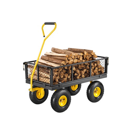 500 Lbs Steel Garden Cart, Heavy Duty Garden Wagon Cart Pullable on Wheels, Metal Yard Utility Wagon Carts with 10" All Terrain Tires, Mesh Removable Sides and 180°Rotating Handle