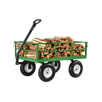 1200 Lbs Steel Garden Cart, Heavy Duty Pullable Garden Wagon Yard Cart, 2 in 1 Outdoor Metal Utility Wagon Yard Trailer with 13" All Terrain Tires, Mesh Removable Sides and 180°Rotating Handle