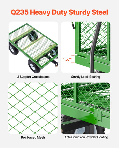 900 Lbs Steel Garden Cart on Wheels, Heavy Duty Pullable Garden Wagon Yard Cart, Outdoor Metal Utility Wagon with 10" Tires and Mesh Removable Sides(Convert to Flatbed), and 180°Rotating Handle