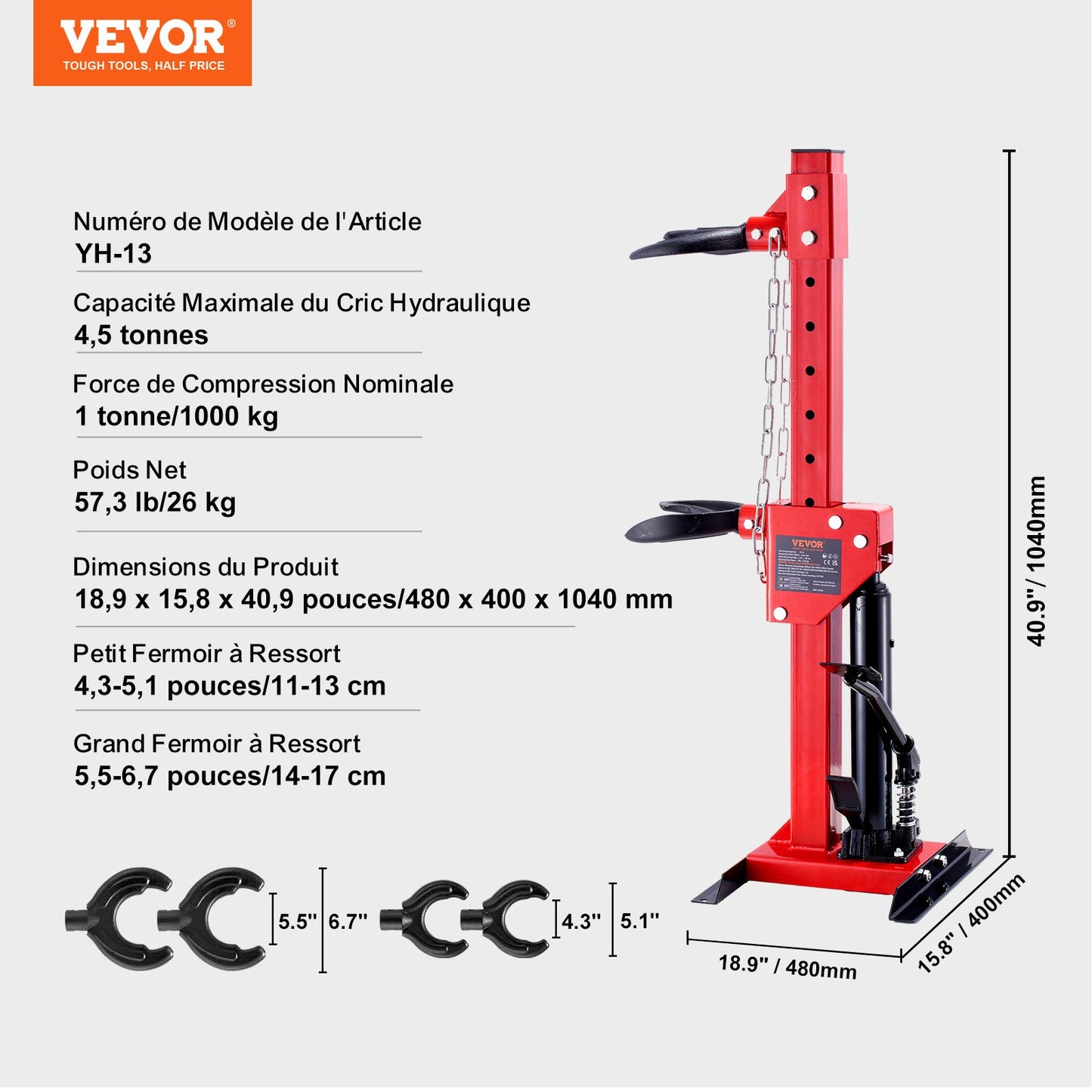 Strut Spring Compressor, 4.5 Ton/4499.6 kg Hydraulic Jack Capacity, 1 Ton Rated Compression Force, Auto Strut Coil Spring Compressor Tool, Hydraulic Spring Compressor for Strut Spring Removing