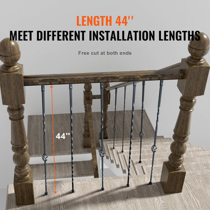 Metallbaluster för trappuppgång, dekorativa räckespindar i galvaniserat stål, 10-pack däckbaluster med ihåliga korgar, vridna räcken, spiralräcke med skor och skruvar