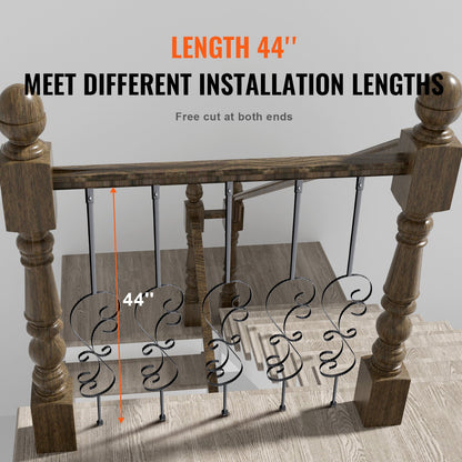 Staircase Metal Balusters, 44'' x 1/2" Galvanized Steel Decorative Banister Spindles, 5 Pack S Shape Deck Baluster, Hollow Satin Black Spiral Stair Railing with Shoes & Screws