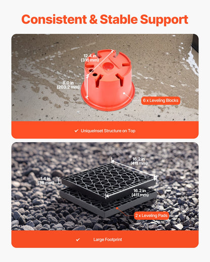 Trailer Jack Blocks, 8" High, 2000 lbs Capacity, 8 Pcs Heavy Duty Camper Leveler Kit - 6 RV Leveling Blocks & 2 Pads, Camper Accessories for Travel Trailers, 5th Wheels Class A/C Motorhomes