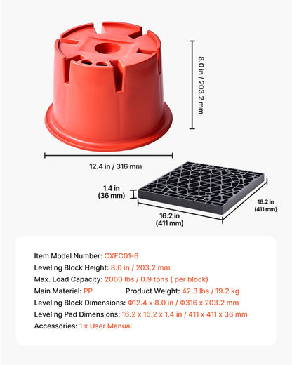 Trailer Jack Blocks, 8" High, 2000 lbs Capacity, 8 Pcs Heavy Duty Camper Leveler Kit - 6 RV Leveling Blocks & 2 Pads, Camper Accessories for Travel Trailers, 5th Wheels Class A/C Motorhomes