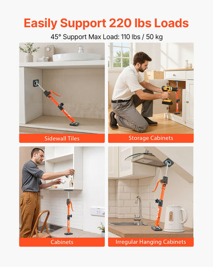 Cabinet Jack Support Pole, 2-Pack, 40-60 cm Steel Telescopic Quick Support Rod, Adjustable 3rd Hand System up to 100 kg Capacity for Installing Cabinets, Lifting Drywall, Cargo Bars