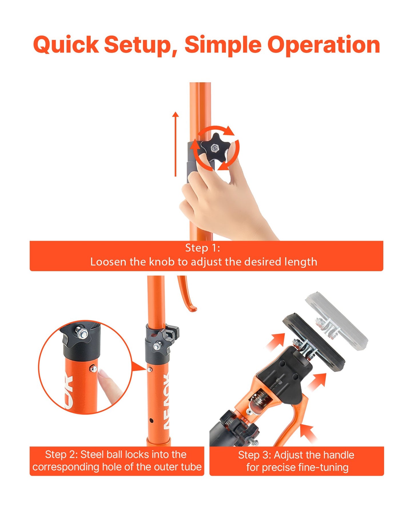 Cabinet Jack Support Pole, 2-Pack, 40-60 cm Steel Telescopic Quick Support Rod, Adjustable 3rd Hand System up to 100 kg Capacity for Installing Cabinets, Lifting Drywall, Cargo Bars