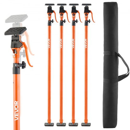Stödstång för skåpdomkraft, 4-pack, 125-291 cm teleskopisk snabbstödstång i stål, justerbart 3:e handssystem upp till 90 kg kapacitet för installation av skåp, lyft av gipsväggar, laststänger