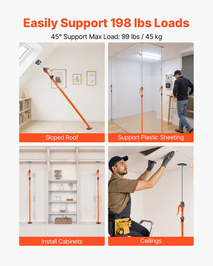 Stödstång för skåpdomkraft, 4-pack, 125-291 cm teleskopisk snabbstödstång i stål, justerbart 3:e handssystem upp till 90 kg kapacitet för installation av skåp, lyft av gipsväggar, laststänger
