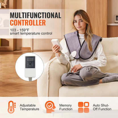 Far Infrared Heating Pad, 54 Natural Jade & 30 Tourmaline Stones Heating Pad for Neck & Shoulder Pain Relief, 103 - 159 ℉ Heating Pad with Smart Controller & Auto-Off, Ideal Gift for Mom Dad