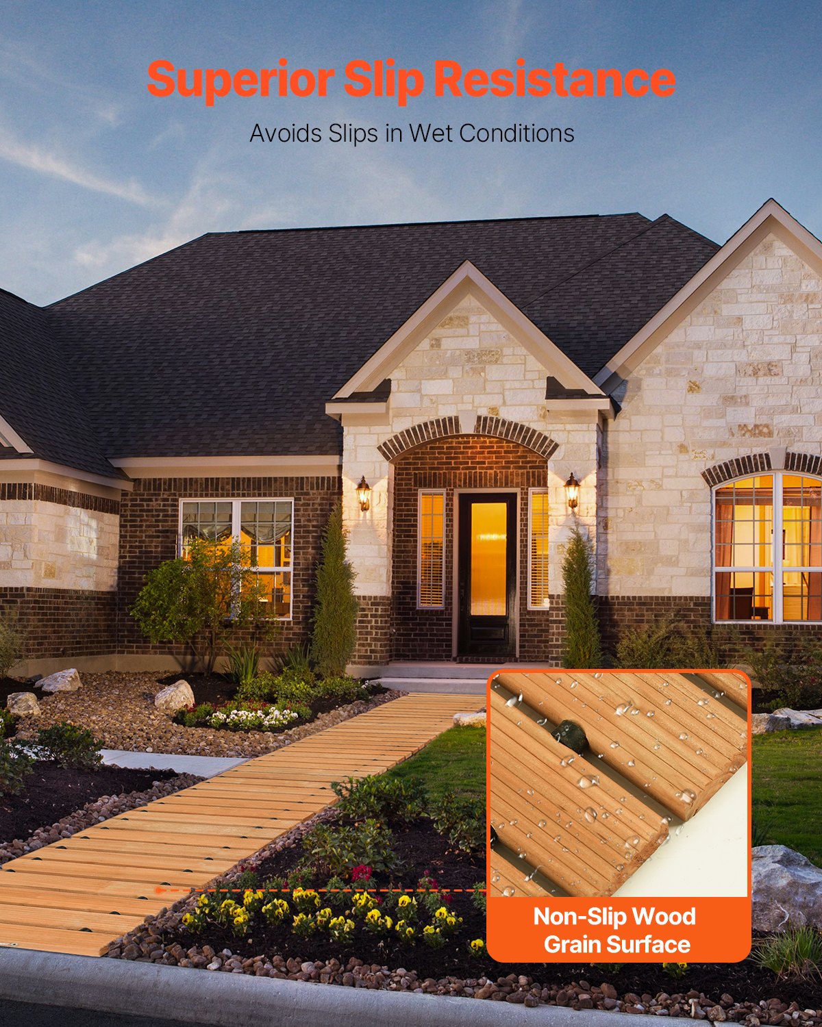 Wooden Garden Pathway, 8 ft L x 17 in W, Non-Slip Straight Garden Walkway, Roll Out Cedar Outdoor Walkway Path with Wire Rope Connection, Decorative Garden Paver for Backyard Wedding Party