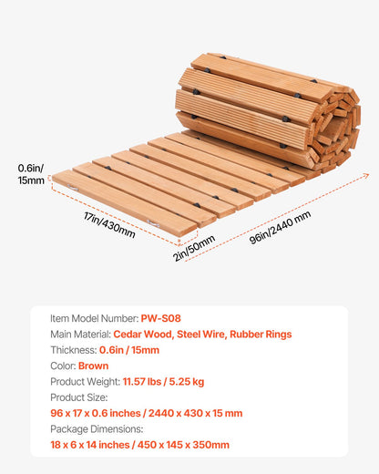 Wooden Garden Pathway, 8 ft L x 17 in W, Non-Slip Straight Garden Walkway, Roll Out Cedar Outdoor Walkway Path with Wire Rope Connection, Decorative Garden Paver for Backyard Wedding Party